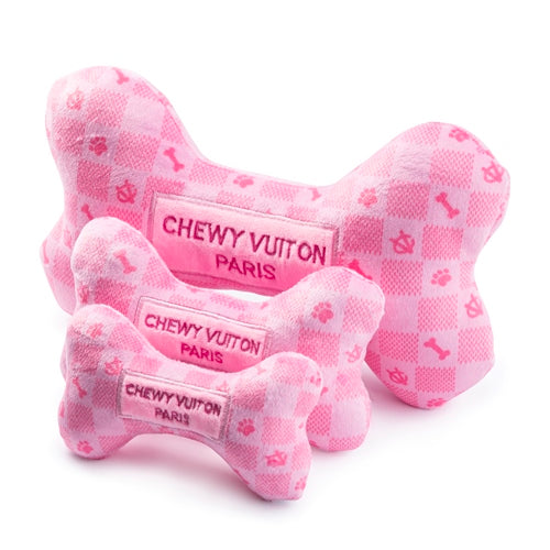 Pink Checker Bone-Shaped Chewy Vuton Dog Toy