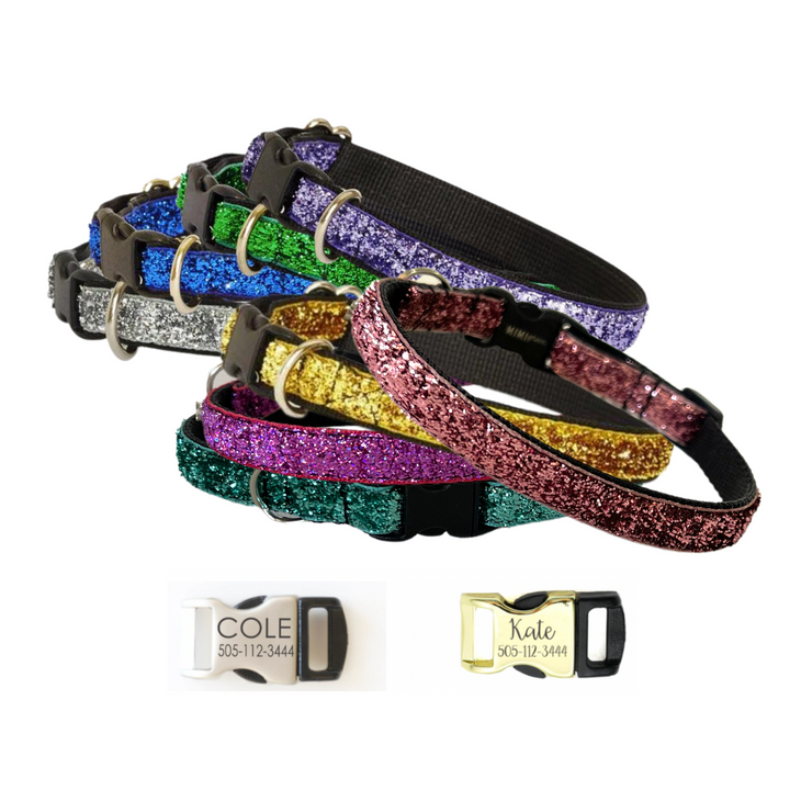 2 Line Personalized Sparkle Mermaid Cat Collars (Not Breakaway)