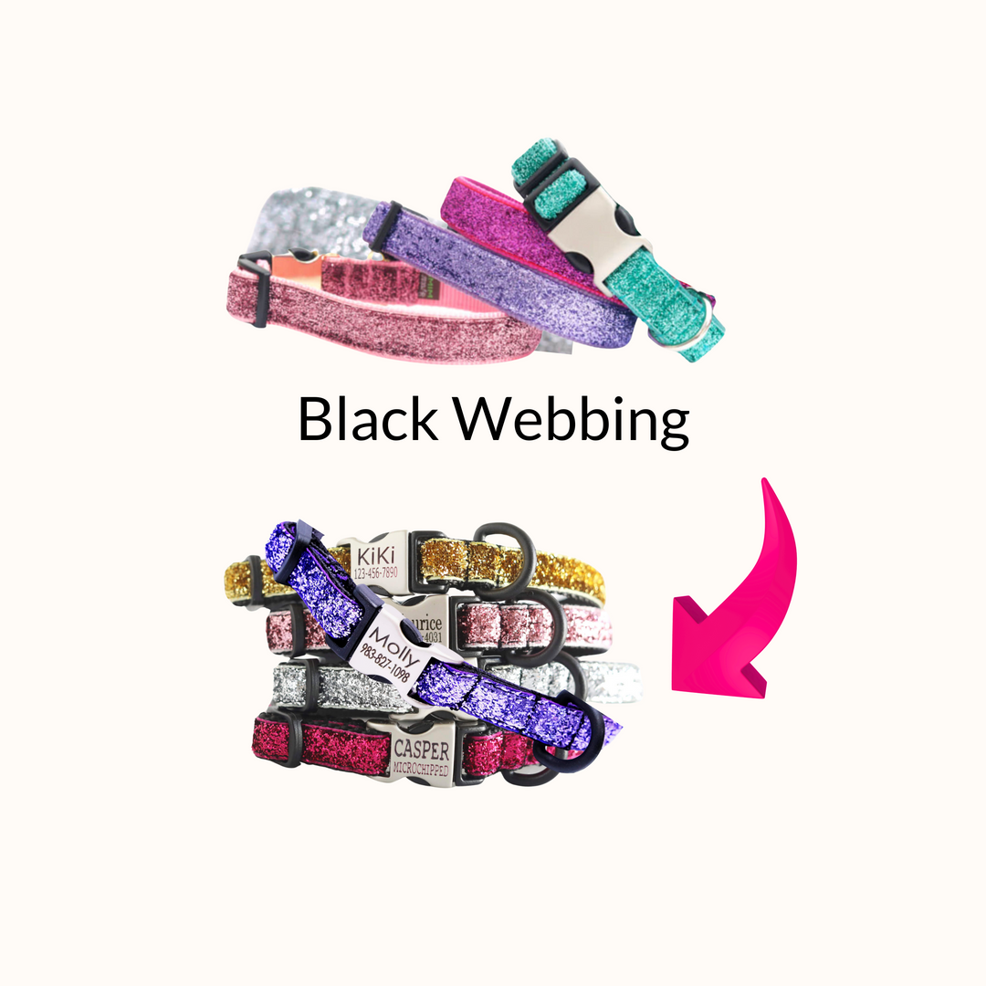 Personalized Sparkle Toy Dog Collar - 3/8 or 5/8 Black or Hybrid Buckle