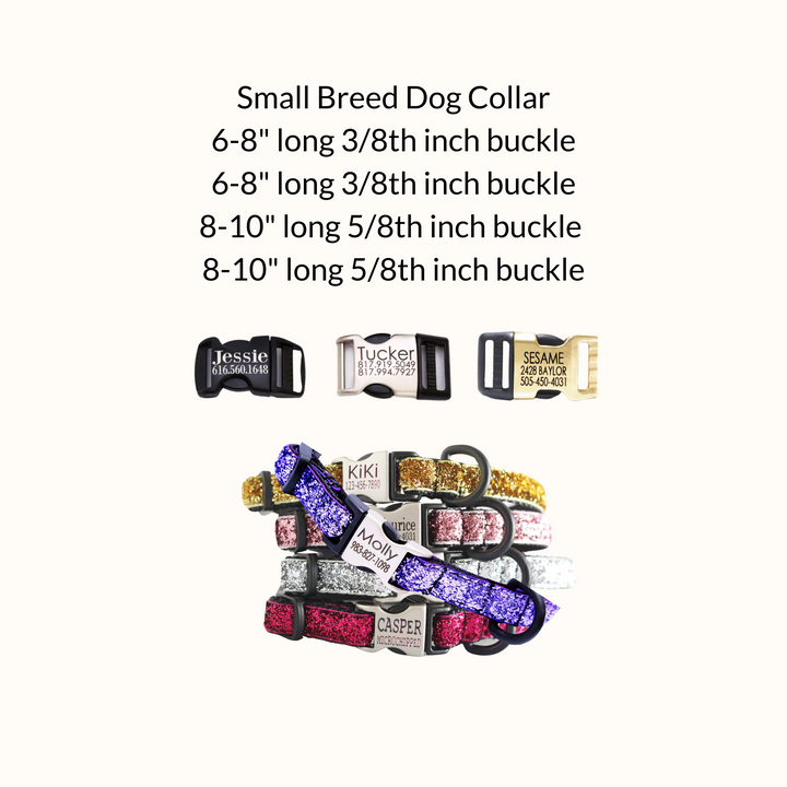Personalized Sparkle Toy Dog Collar - 3/8 or 5/8 Black or Hybrid Buckle
