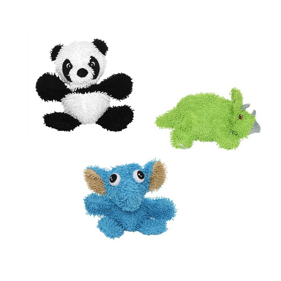 3 Pack Microfiber Panda, Triceratop & Elephant