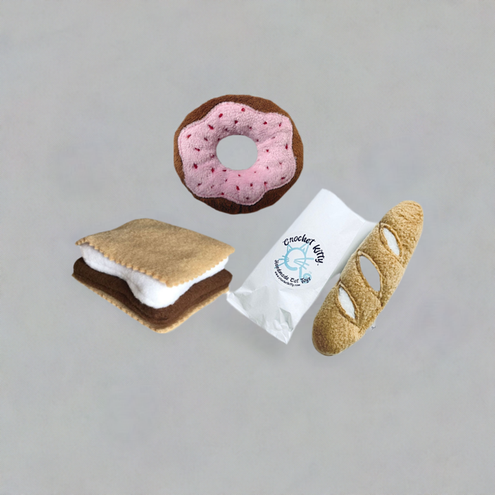 3 Catnip Toys, Donut, S’mores, French Bread