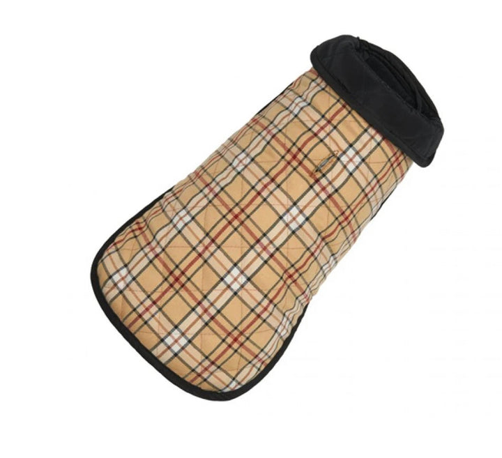 Diamond Quilted Dog Coat - Tan Plaid