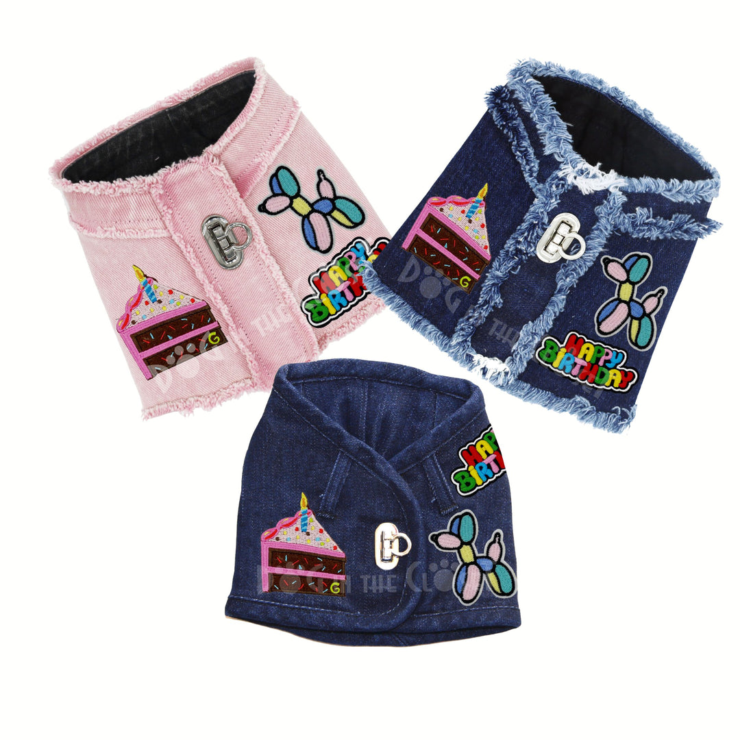 Happy Birthday Denim Harness Vest for Dogs (3 Styles/Colors)