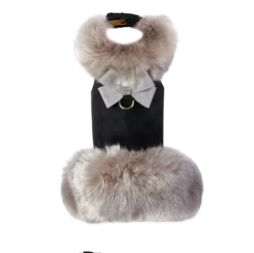 Platinum Glitzerati Nouveau Bow Soft Silver Faux-Fox Coat