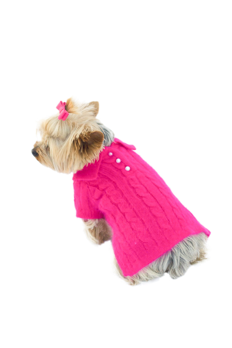 Luxury Preppy Angora Blend Polo, Fuchsia