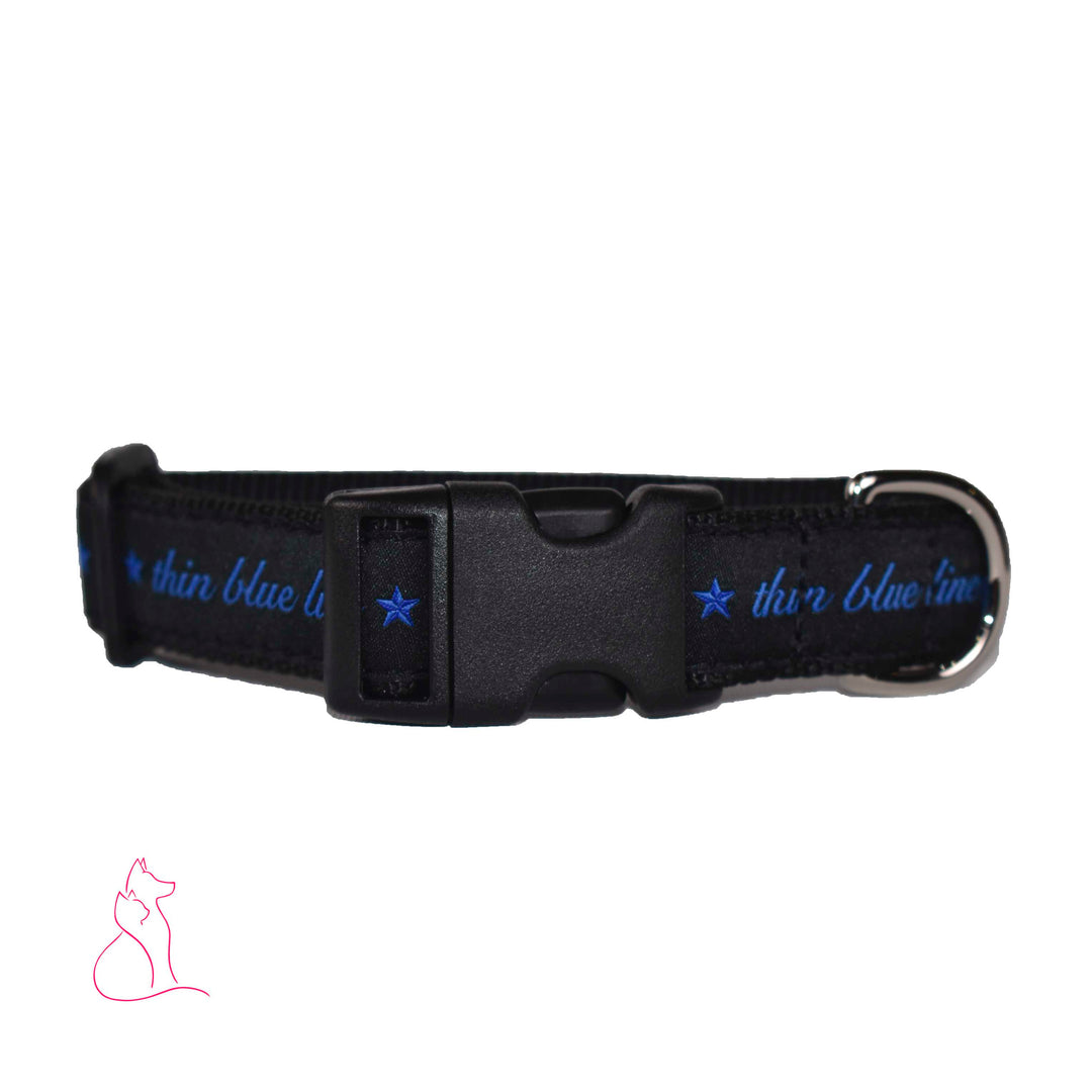 Blue Line Stars Dog Collar (Black)