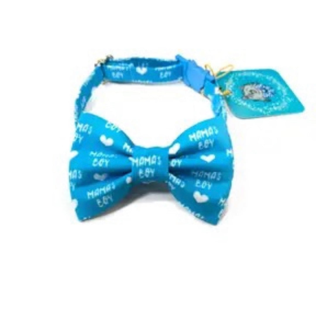 Blue Mamas Boy Cat Bow Tie (Optional Collar)