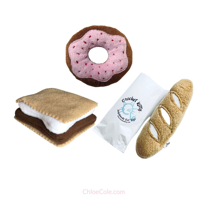 3 Catnip Toys, Donut, S’mores, French Bread