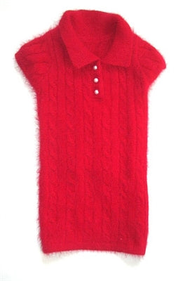 Luxury Preppy Angora Blend Polo, Red