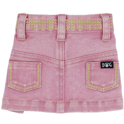Pink Jane Denim Dog Skirt with Gold Nailheads