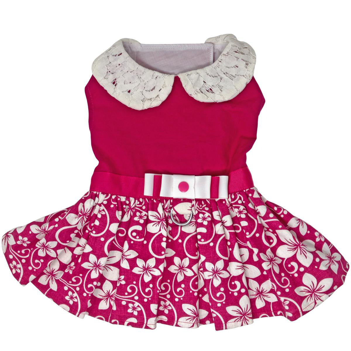 Pink Hibiscus Dog Dress with Matching Leash