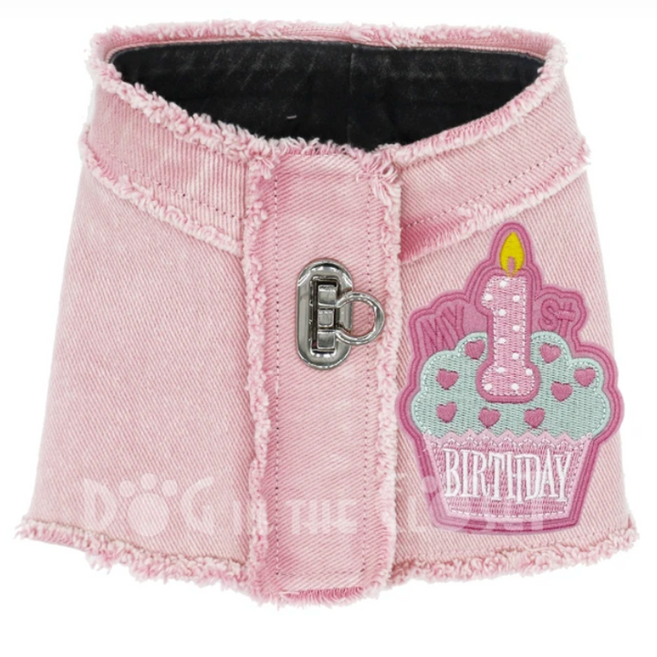 1st Birthday (Pink) Denim Harness Vest