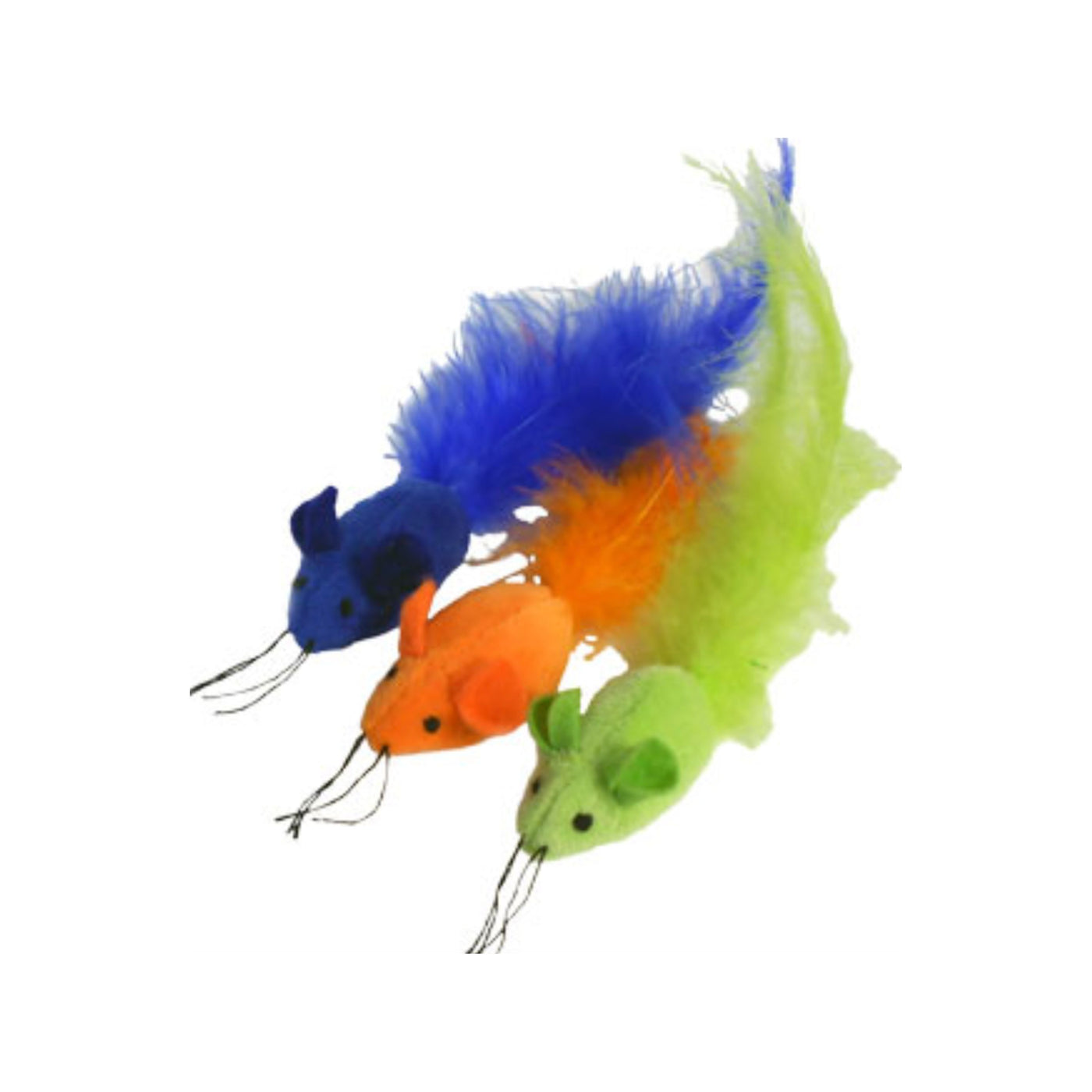Three Feather Mice Catnip Toys - Green + Orange + Blue
