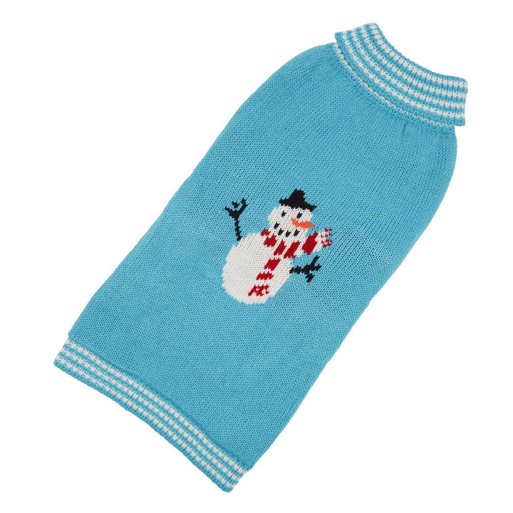 Snowman Blue Hand Knit Dog Sweater