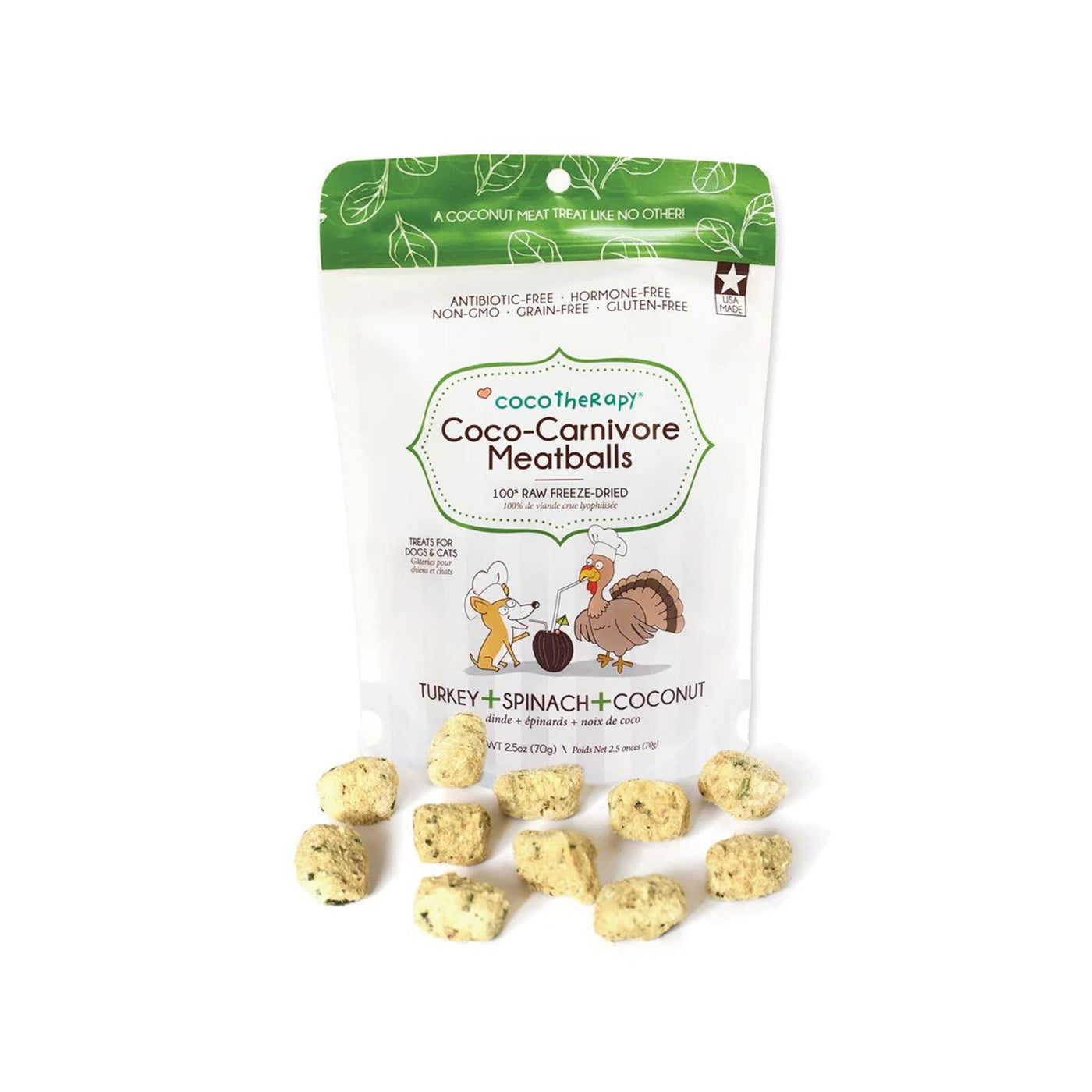 Coco Carnivore Meatballs - Turkey, Spinach, Coconut Treats for Dogs and Cats