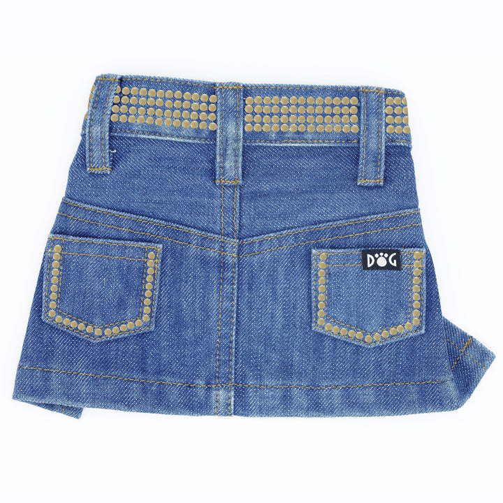 Blue Jane Denim Dog Skirt with Gold Nailheads