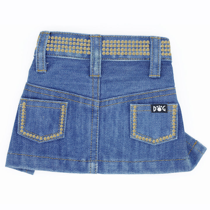 Blue Jane Denim Skirt for Dogs with Gold Nailheads