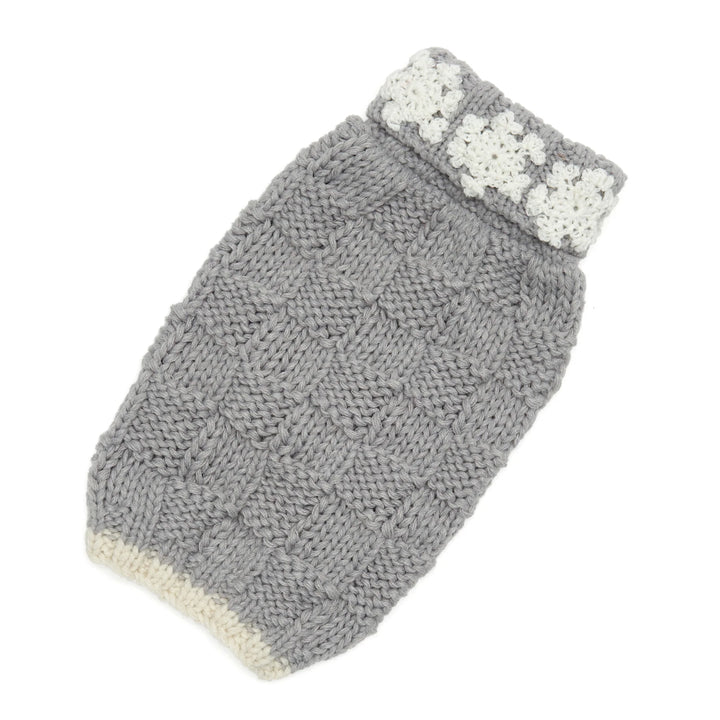 Snowflake Basketweave Gray Dog Sweater