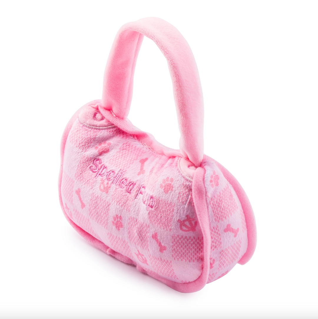 Pink Checker Purse and Bone-Shaped Chewy Vuiton Dog Toy