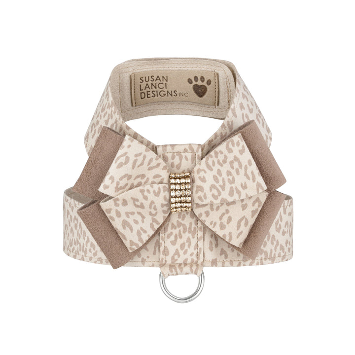 Baby Cheetah with Gold Giltmore Double Nouveau Bow Tinkie Dog Harness