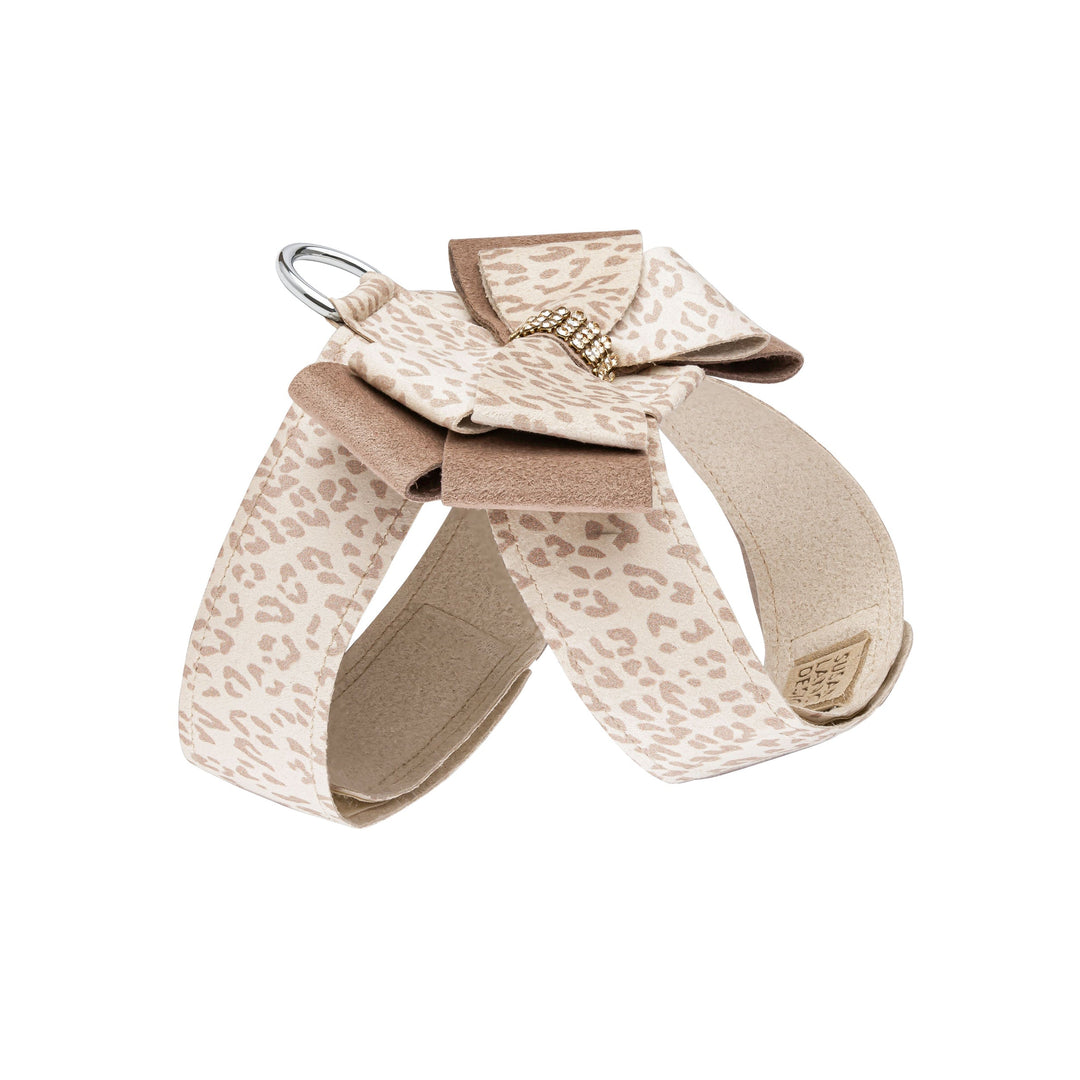 Baby Cheetah with Gold Giltmore Double Nouveau Bow Tinkie Dog Harness