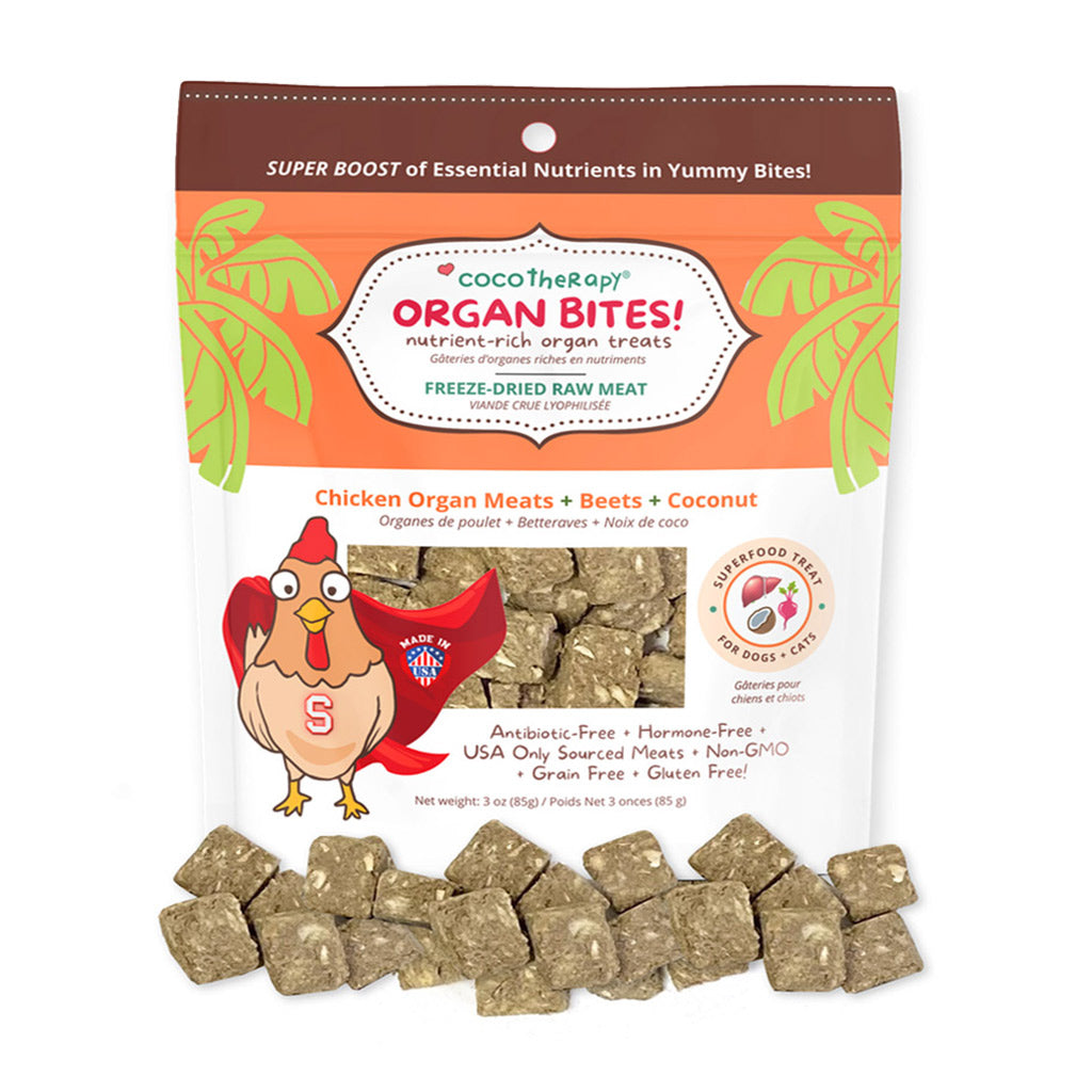CocoTherapy Organ Bites! Chicken Organs + Beets + Coconut - Raw Organ Meat Treat for Cats or Dogs