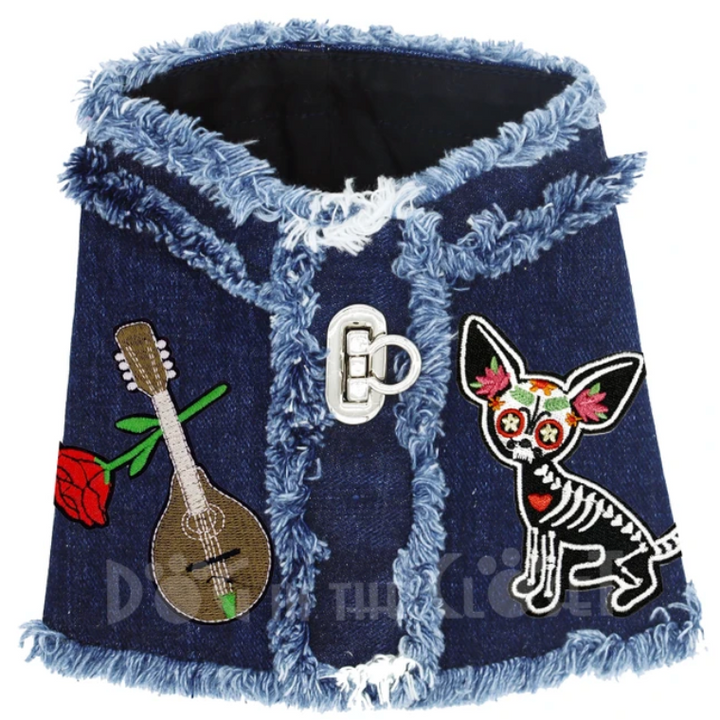 Day of the Dead Chihuahua Denim Harness Vest