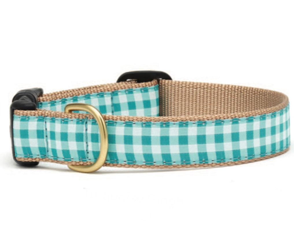 Turquoise Gingham Dog Collar Small Breed