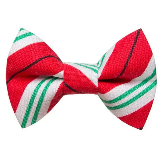 Red White Green Candy Cane Cat Bow Tie + Solid Red Collar