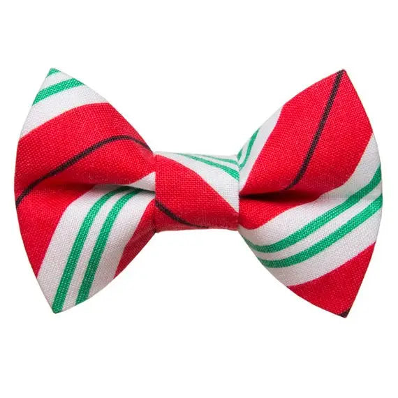 Candy Cane Red White Green Cat Bow Tie + Solid Red Collar