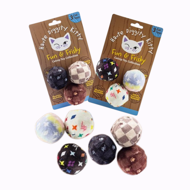 Kitty  Vuiton  Balls  Monogram and Checker - Two Sets of Organic  Catnip  Toys