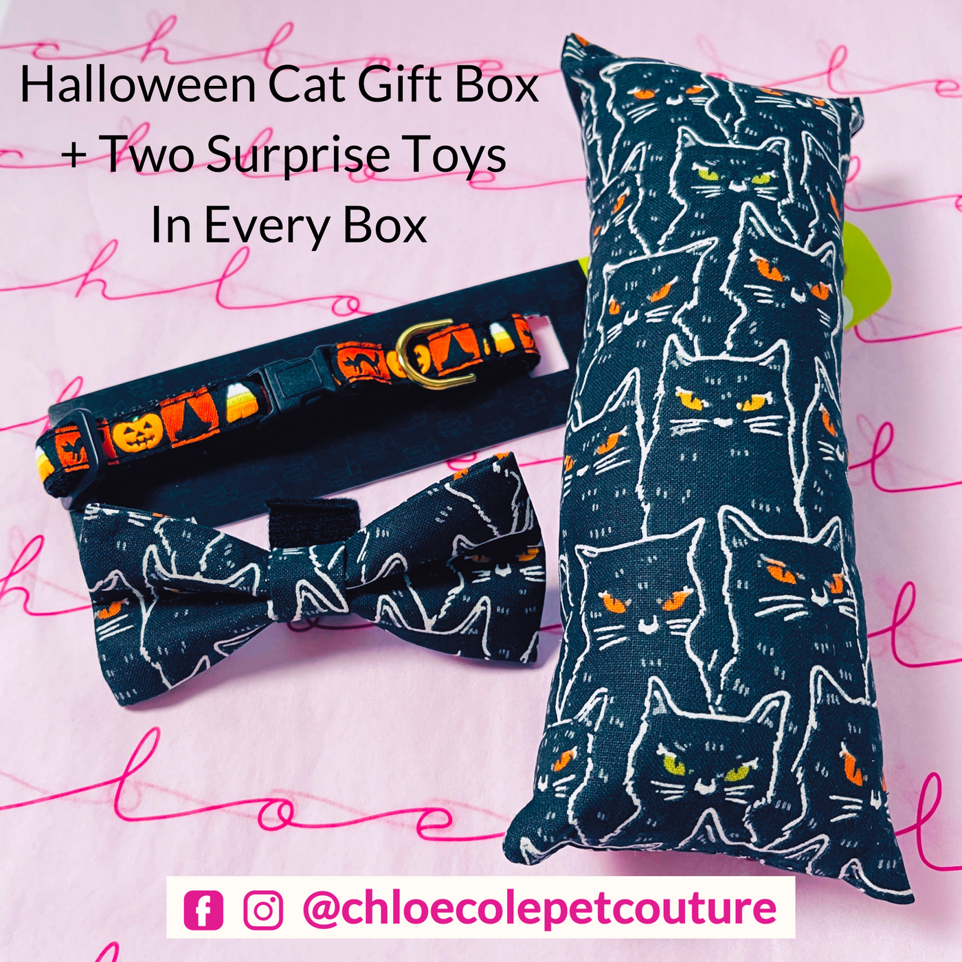 Halloween Cat Box with Bow Tie, Kicker, Collar and bonus toys
