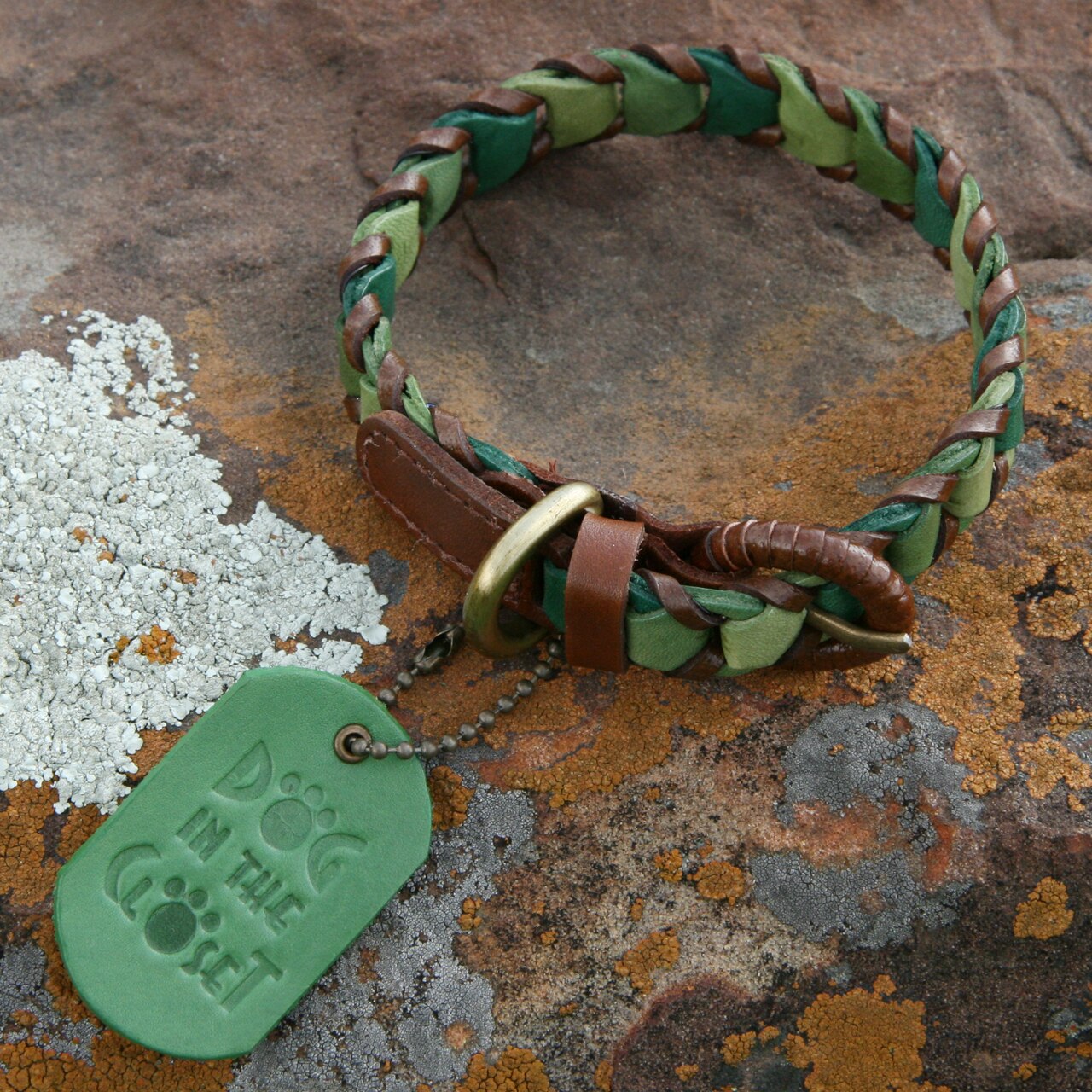 Shades Of Green Leather Dog Collar