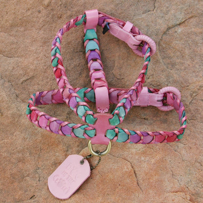 Multicolor Pink Leather Dog Harness