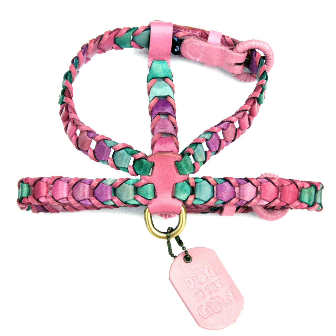 Multicolor Pink Leather Dog Harness