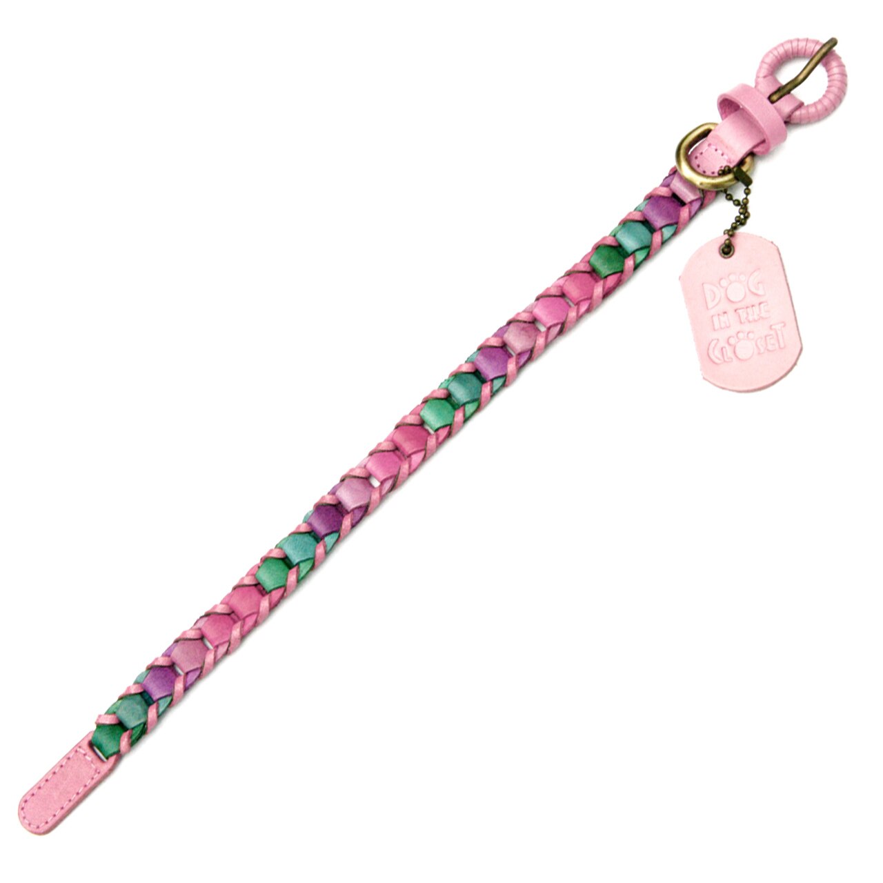 Multicolor Pink Leather Dog Collar
