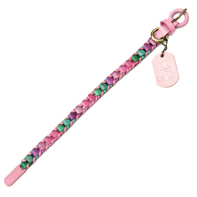 Multicolor Pink Leather Dog Collar