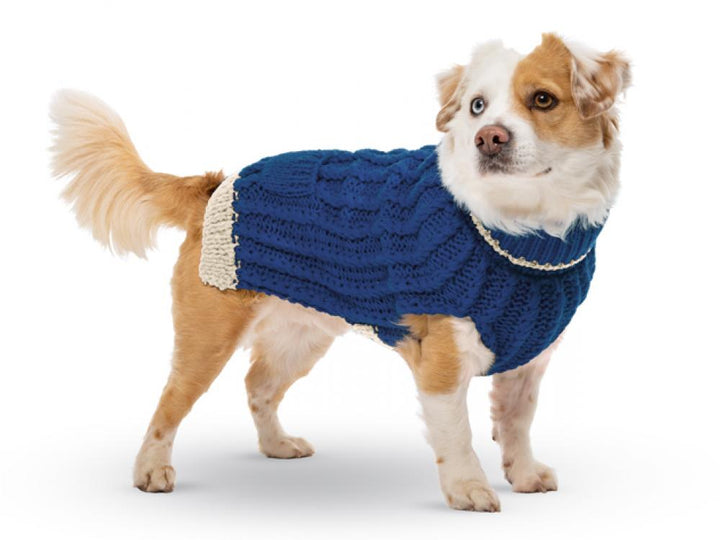 Navy Classic Cable Hand Knit Dog Sweater