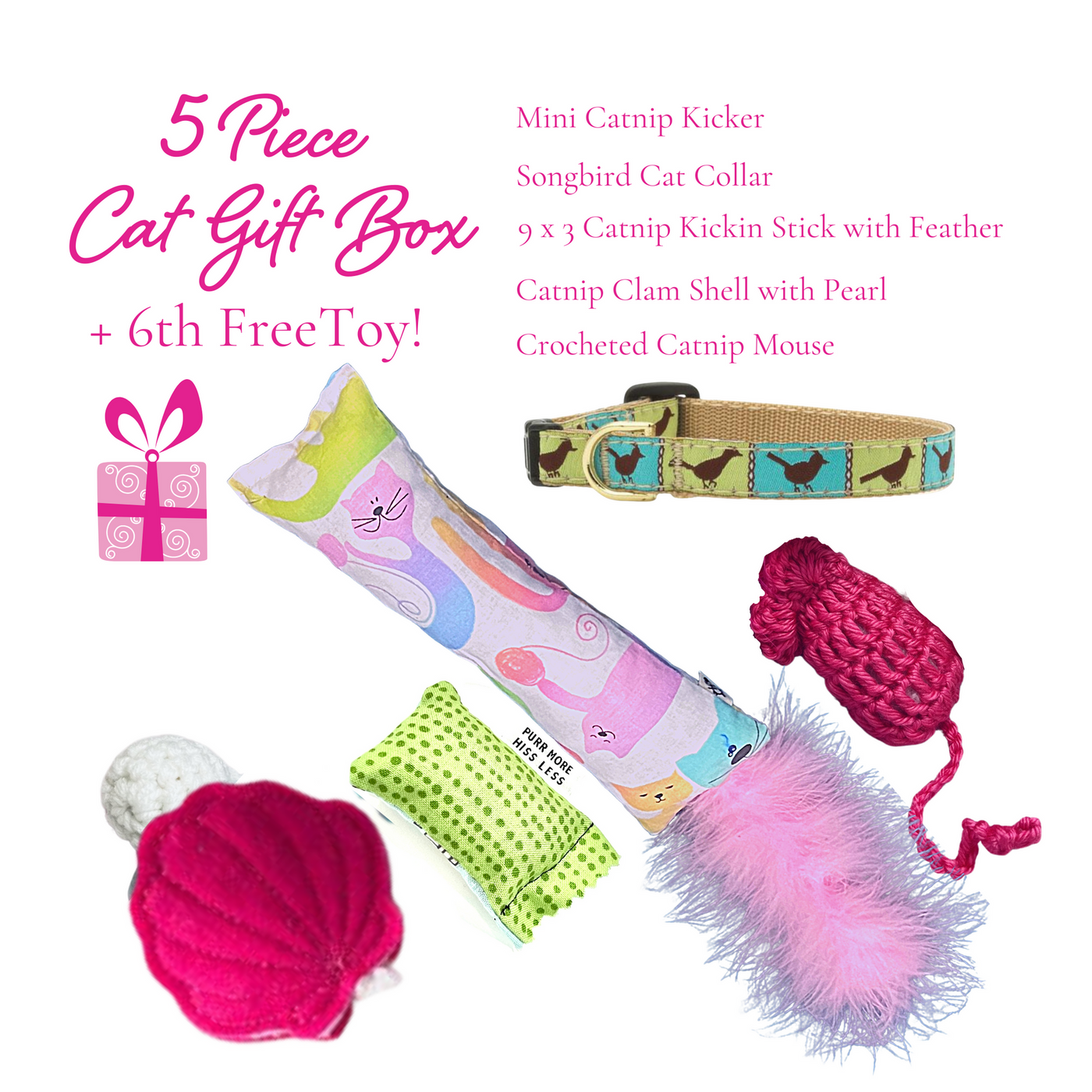 5 Piece Cat Box + Free Toy & Cat Collar (Choose Color)