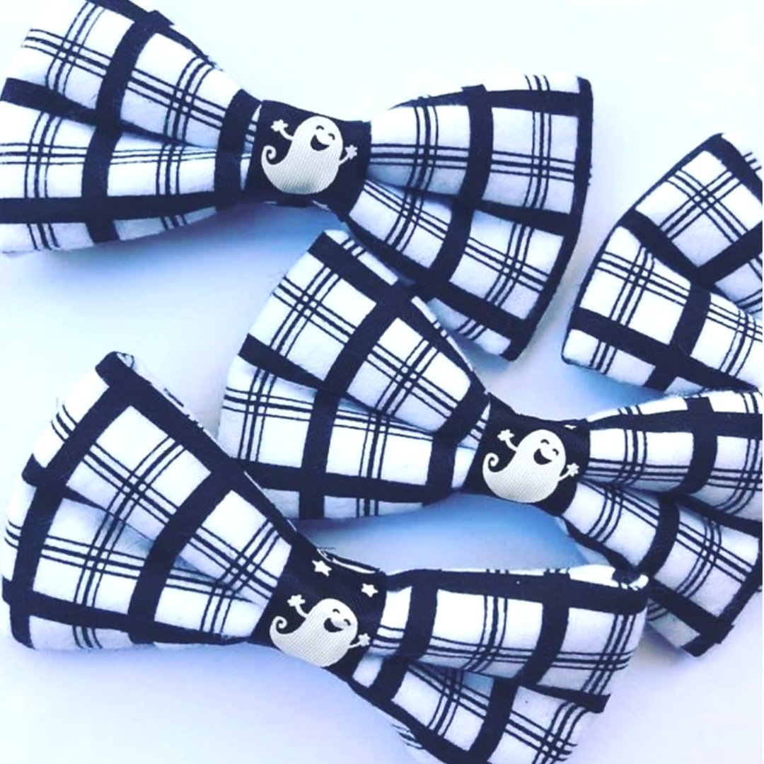 Mini Size Ghost Black and White Bow Tie 4"