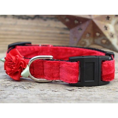 Red with Red Flower - Velvet Cat Collar