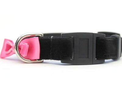 Black with Pink Bow - Velvet Cat Collar