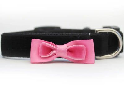 Black with Pink Bow - Velvet Cat Collar