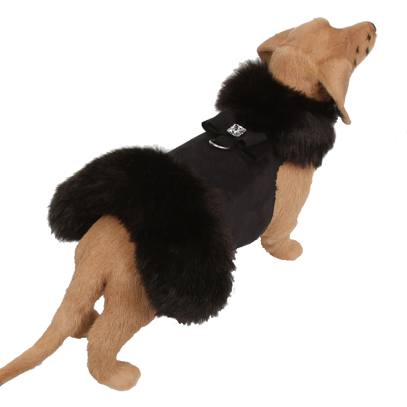 Big Bow Black Faux-Fur Pet Coat
