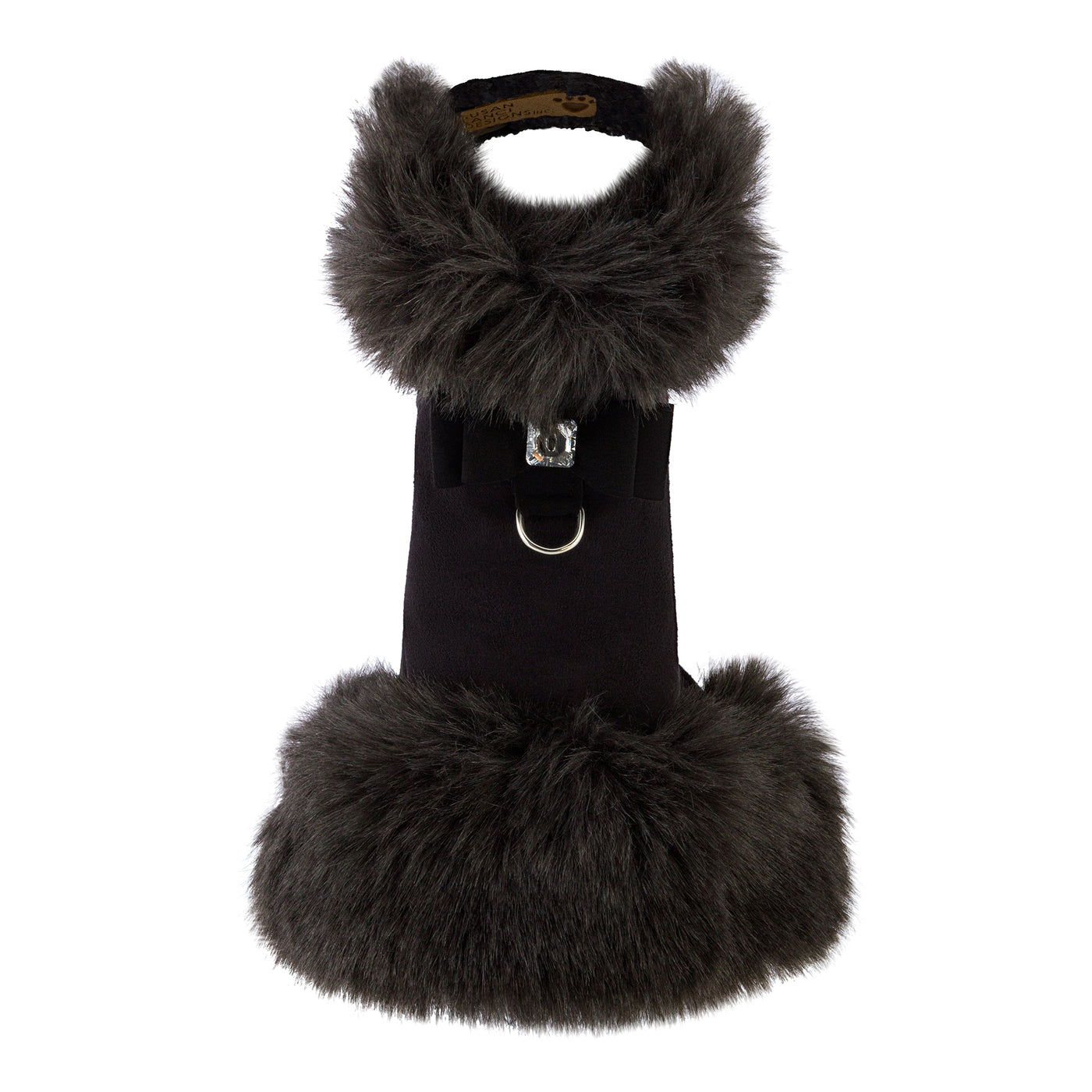 Big Bow Black Dog Coat +Black Faux Foxy Collar