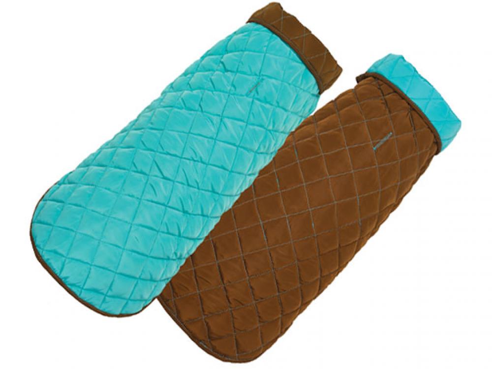 Diamond Quilted Dog Coat - Aqua and Brown