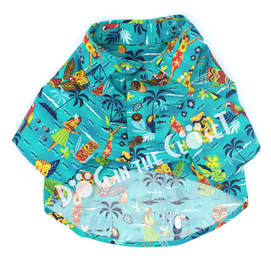 Teal Aloha Dog Shirt