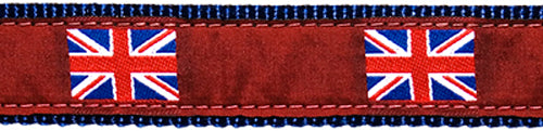 British Flag on Red Ribbon Dog Collar
