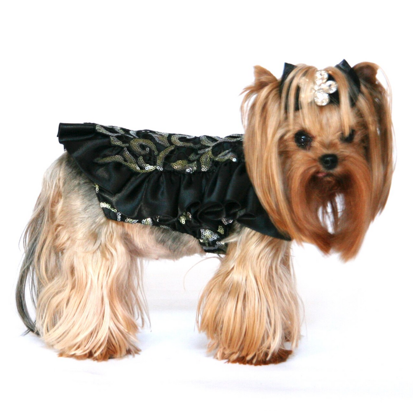 Black Sequin Ruffled Party Dress - Size XS (Custom Order Available)